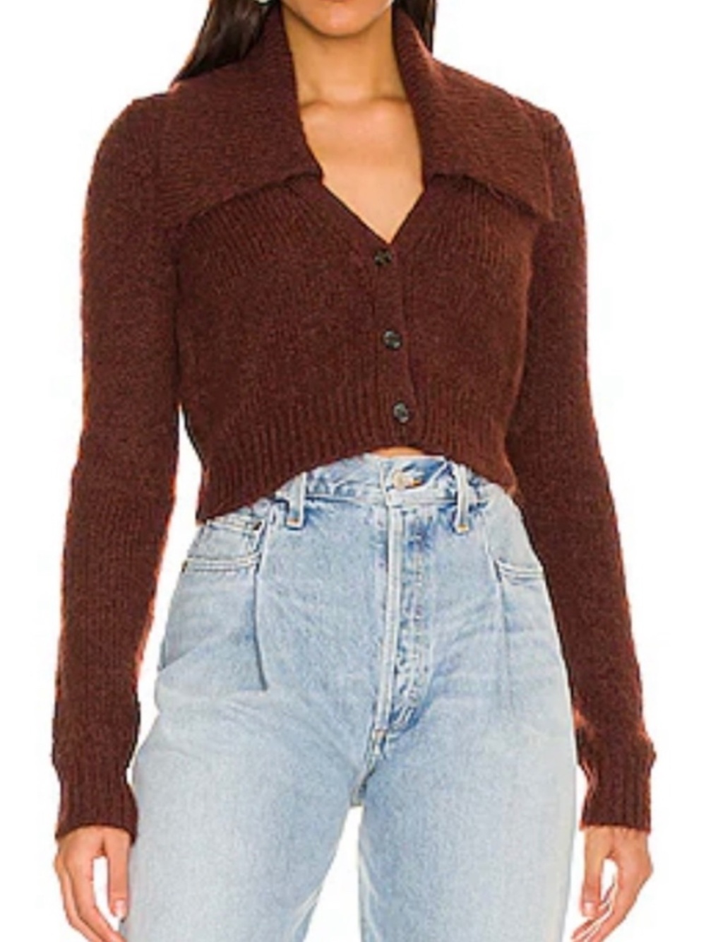 Soft Brown Collared Cropped Cardigan Sweater/Jacket | Size Medium